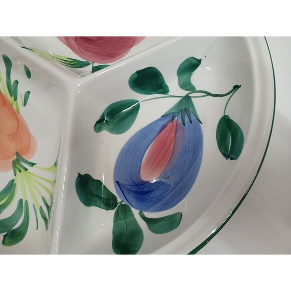 Vintage 3 Chamber Pizzato Divided Vegetable Dish Hand Painted - Picture 6 of 7